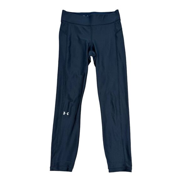 Under Armour Leggings Crop Capri Womens Small Black Compression Heatgear Logo - Picture 1 of 7